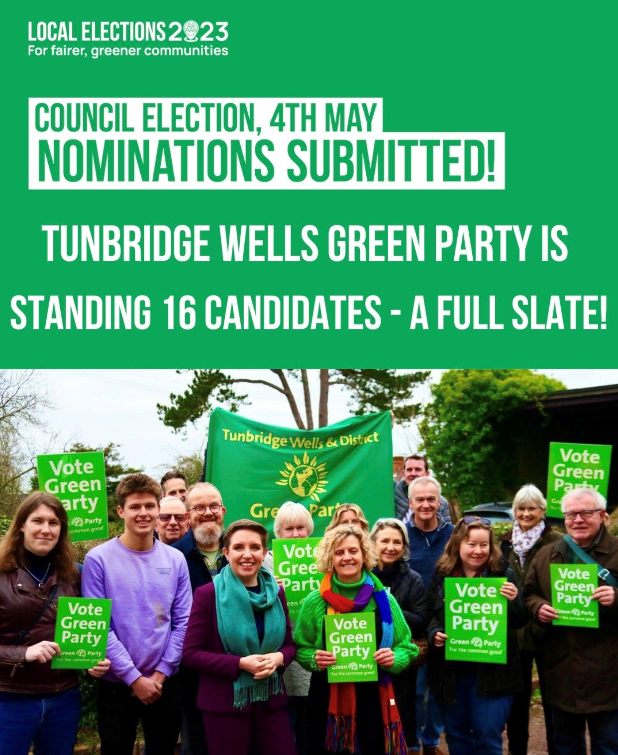 Tunbridge Wells Green Party is standing 16 candidates on 4th May a